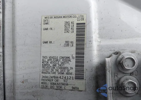 2010 Nissan Altima 2.5 S z USA, uszkodzony, nr VIN 1N4AL2AP8AN424121